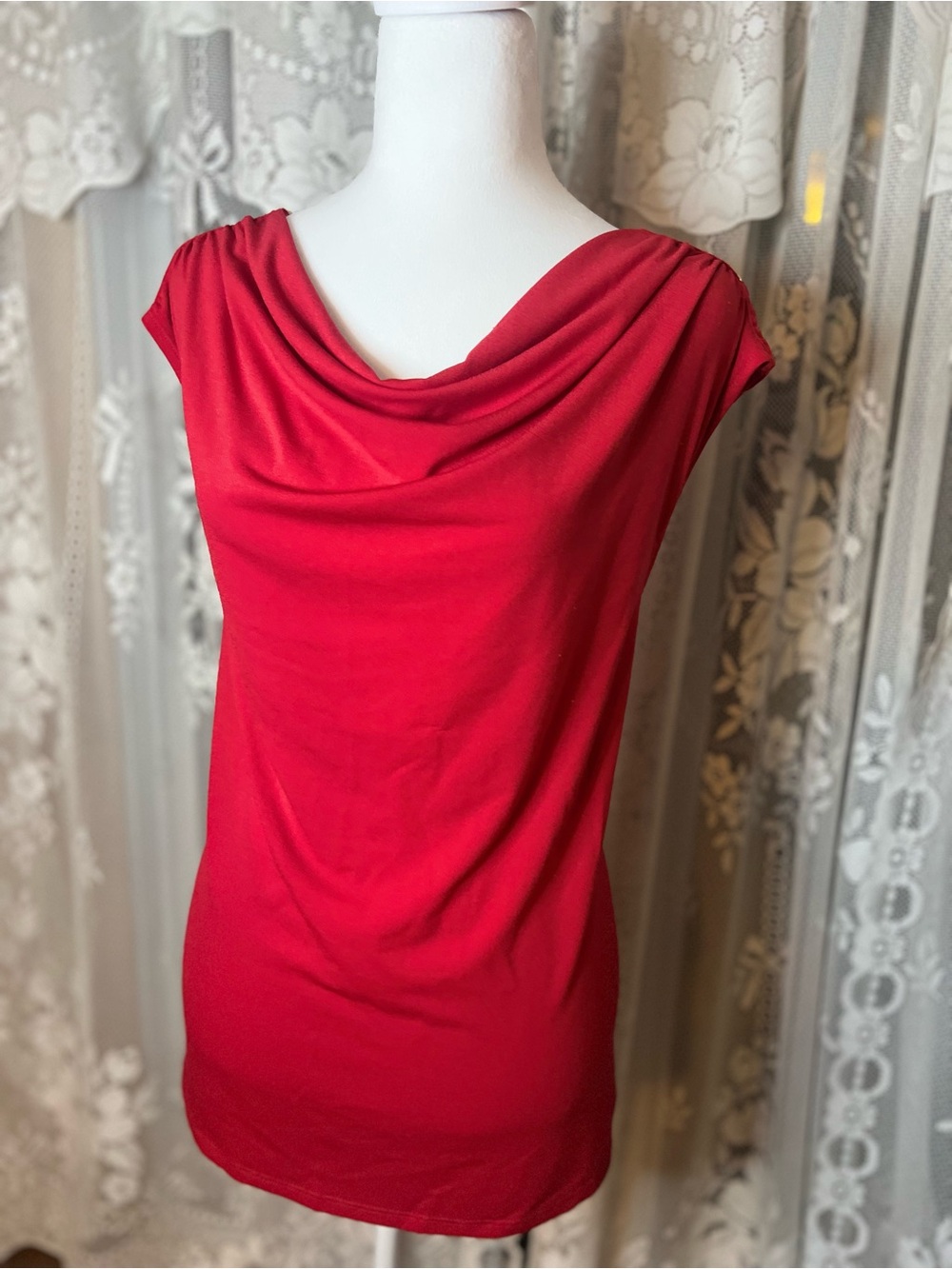 Women’s Red Draped Neck Blouse